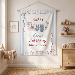 Red White Blue Girl Birthday Party Tapestry