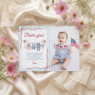 Red White Blue Girl Birthday Party Thank You Card