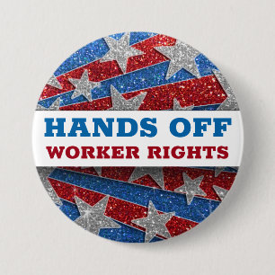 Red White Blue Glitter American Protest Hands Off 7.5 Cm Round Badge
