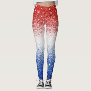 Red White Blue Glitter Gradient Patriotic Day Leggings