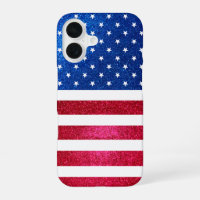 Red White Blue Glitter Patriotic American Flag