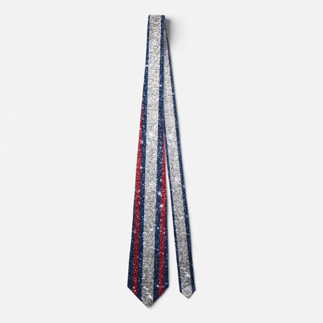 Red White Blue Glitter Stripes America USA Trendy Tie (Front)