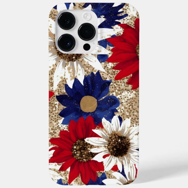 RED WHITE BLUE GOLD GLITTER LOOK SUNFLOWERS Case-Mate iPhone CASE (Back)