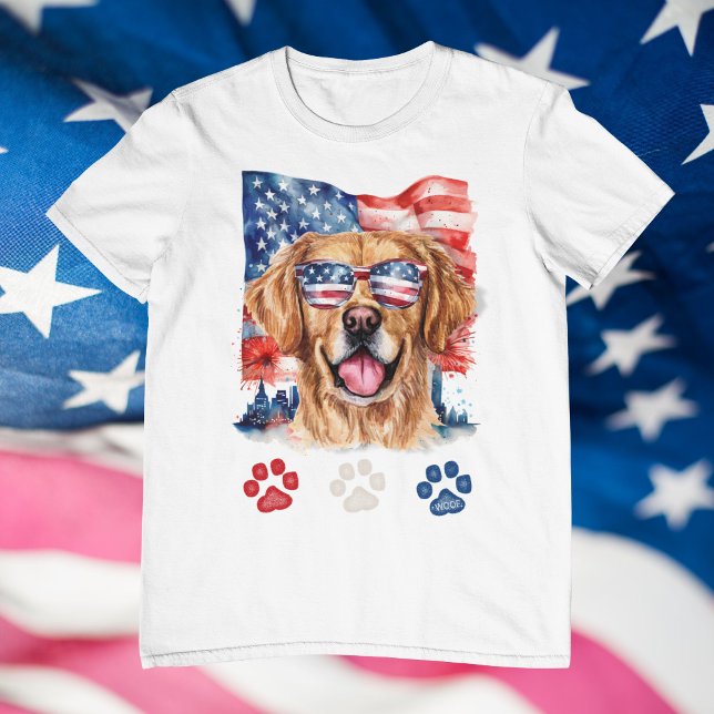 Red White Blue Golden Retriever Dog 4th of July T-Shirt (Creator Uploaded)