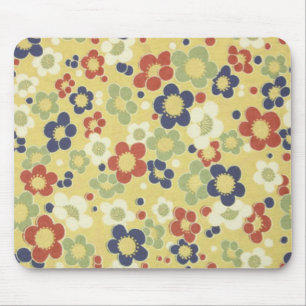 Red, White, Blue & Green Flowers Yellow Mouse Pad
