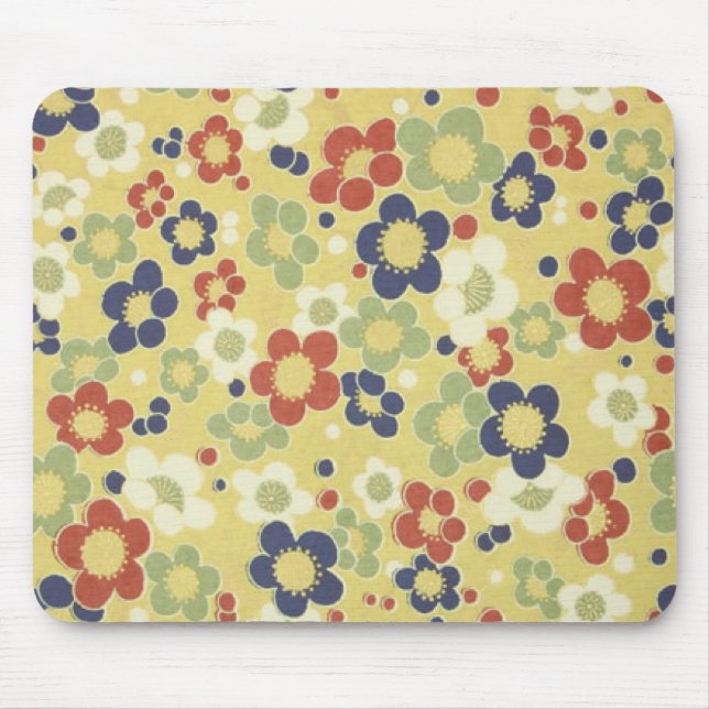 Red, White, Blue & Green Flowers Yellow Mouse Pad (Front)