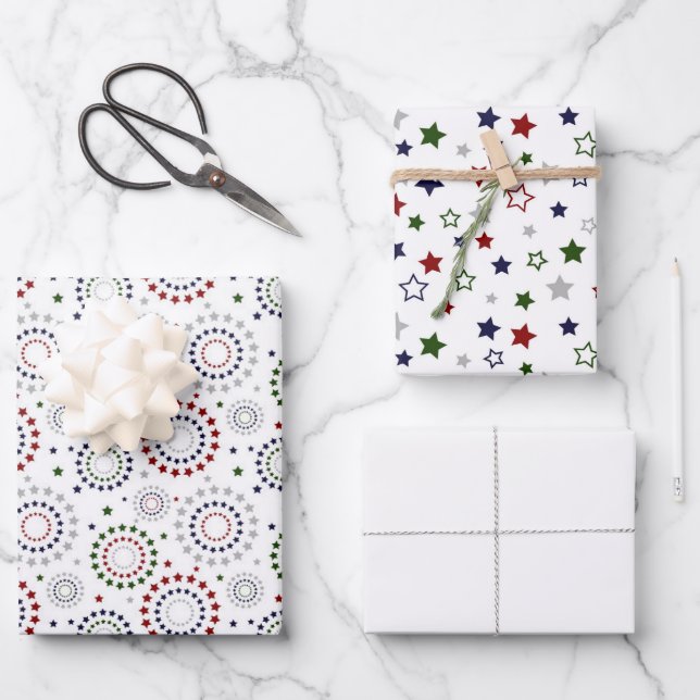 Red White Blue Green Grey Star Circles Wrapping Pa Paper Sheet (Front)