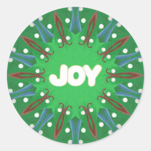 Red White Blue Green Joy Kaleidoscope Patriotic Classic Round Sticker