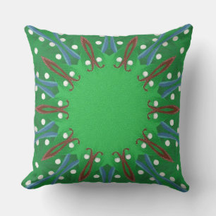 Red White Blue Green Kaleidoscope Christmas Pillow