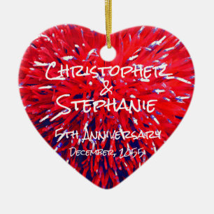 Red White Blue Heart Anniversary Christmas Ceramic Tree Decoration