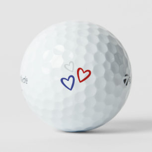 Red White & Blue Heart Outlines American Pride Golf Balls