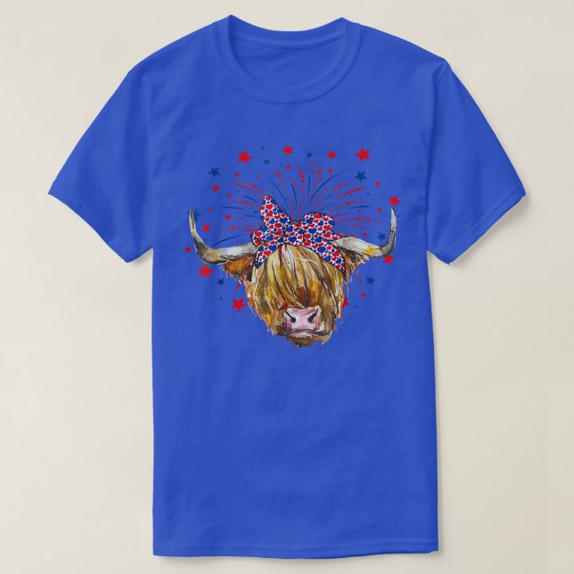 Red White Blue Highland Cow Patriot farmer USA 4th T-Shirt (Design Front)
