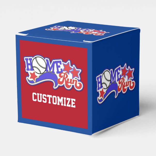 Red White & Blue Home Run Baseball Cube Favour Box (Front Side)