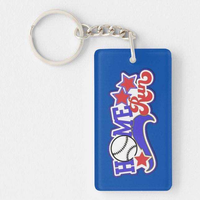 Red White & Blue Home Run Baseball Key Chain 2 (Front)