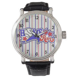 Red White & Blue Home Run Baseball Striped Watch