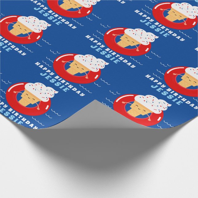Red White Blue Ice Cream Pool Party Kids Summer Wrapping Paper (Corner)
