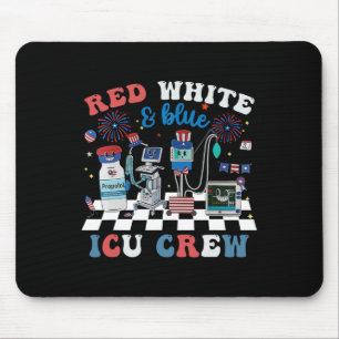 Red White Blue Icu Nurse Crew 4th Of July Independ Mouse Pad