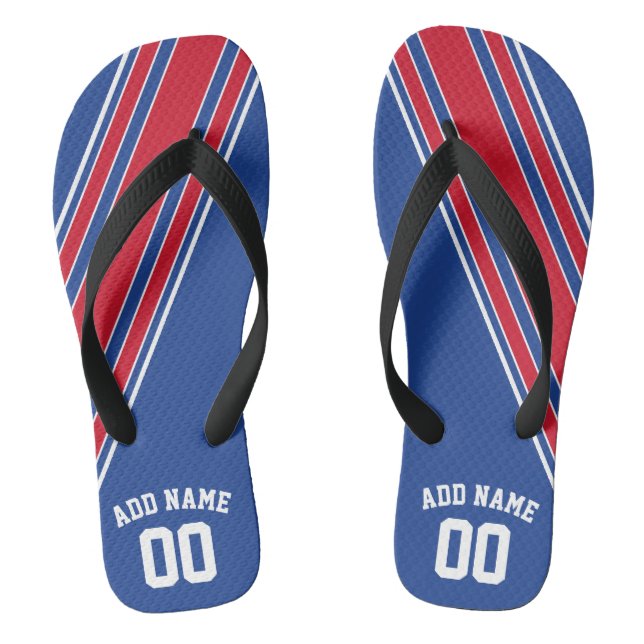 Red White Blue Jersey Stripes /Can Edit Back Colou Jandals (Footbed)