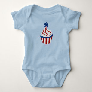 Red, White, Blue July 4 Cupcake Glitter Baby Bodysuit