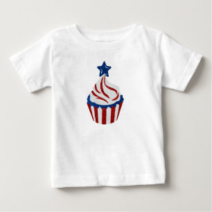 Red, White, Blue July 4 Cupcake Glitter Baby T-Shirt