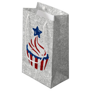 Red, White, Blue July 4 Cupcake Glitter Small Gift Bag