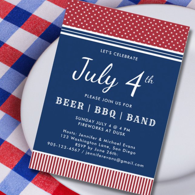 Red White Blue July 4th Party BBQ Celebration  Invitation (Creator Uploaded)