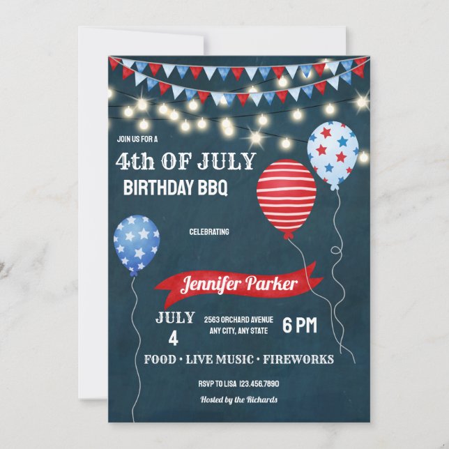 Red White Blue July Fourth | 4th of July Birthday Invitation (Front)