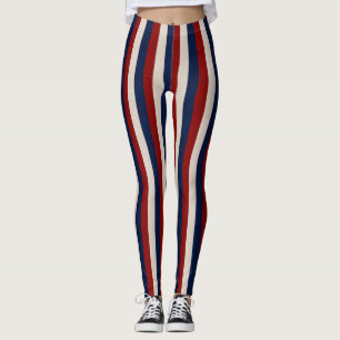Red White Blue-Leather Stripes-LEGGINGS Leggings