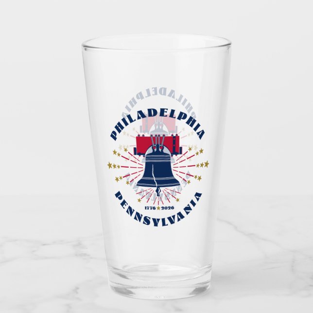 Red White Blue Liberty Bell Patriotic Glass Cup (Front)