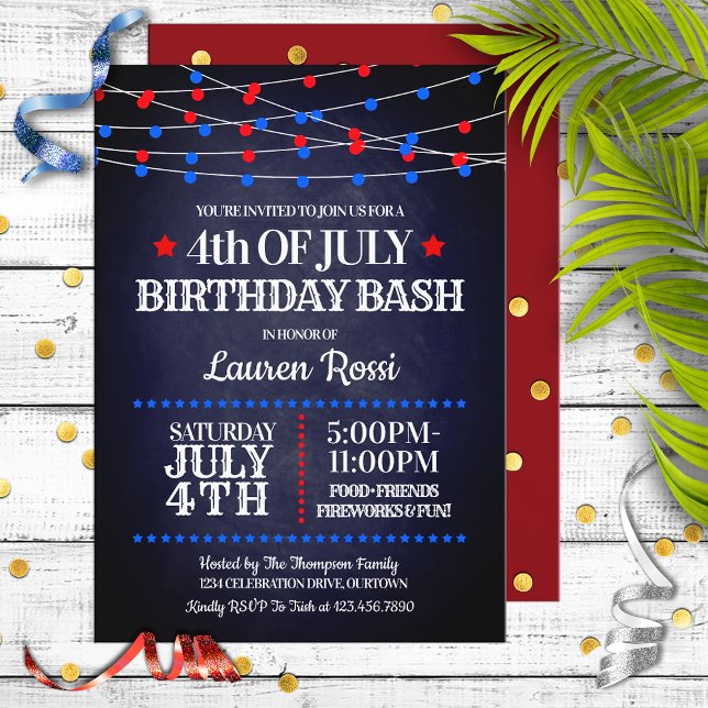 Red, White & Blue Lights 4th of July Birthday Invitation (Creator Uploaded)