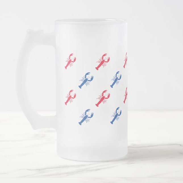 Red white blue lobster pattern patriotic frosted glass beer mug (Left)