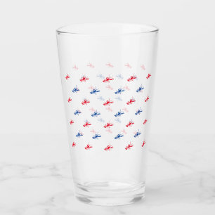 Red white blue lobster pattern patriotic glass