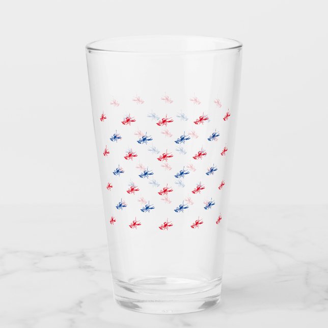 Red white blue lobster pattern patriotic glass (Front)