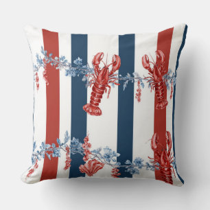 RED WHITE BLUE LOBSTERS AND AQUATIC PLANTS CUSHION