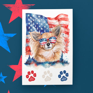 Red White Blue Long-Hair Chihuahua Dog 4th of July Holiday Postcard