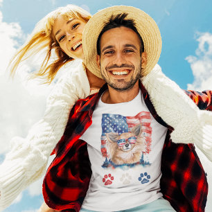 Red White Blue Long-Hair Chihuahua Dog 4th of July T-Shirt