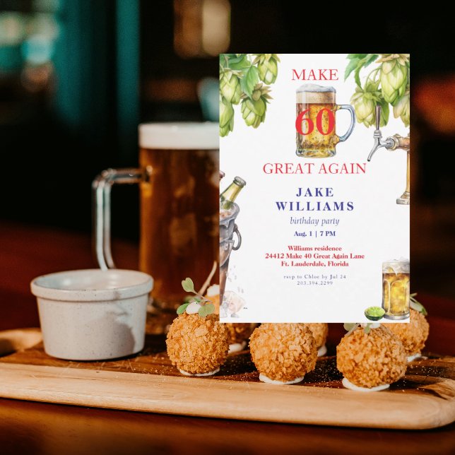 Red White & Blue Make 60 Great Again Beer Birthday Invitation (Creator Uploaded)