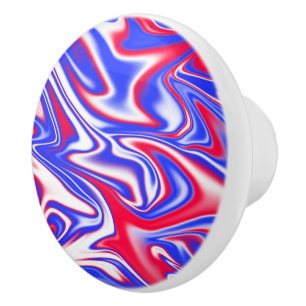 Red White Blue Marbleised Pattern, Ceramic Knob