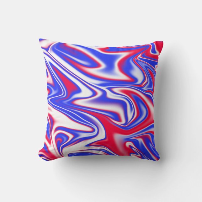 Red White Blue Marbleised Pattern, Cushion (Front)