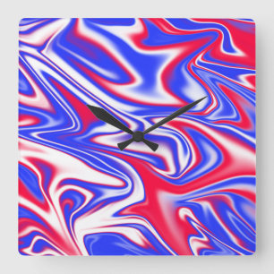 Red White Blue Marbleised Pattern, Square Wall Clock