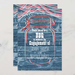 Red White & Blue Mason Jar Rustic Invitations