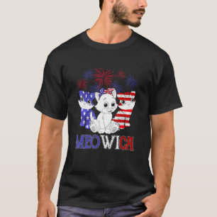Red White Blue Meowica Cat Usa Flag Firework 4th O T-Shirt