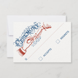 Red White Blue Modern Vintage Typography RSVP Card