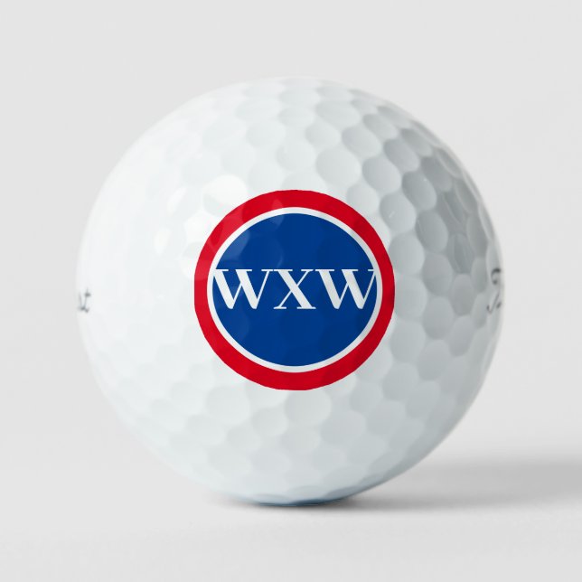 Red White Blue Monogram Golf Ball (Front)