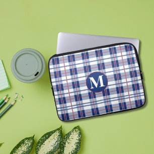 Red, White & Blue Monogram Plaid Laptop Sleeve