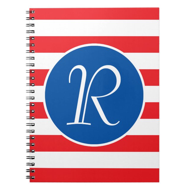 Red White & Blue Monogram Spiral Notebook (Front)