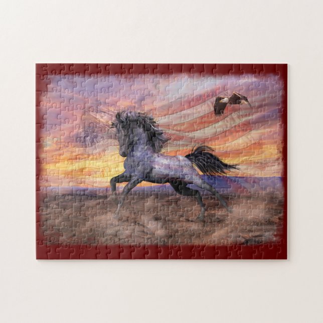 Red White & Blue Mustang Horse Jigsaw Puzzle (Horizontal)