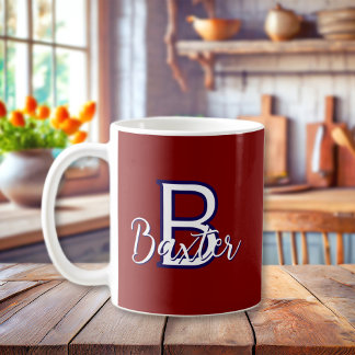 Red White & Blue Name and Monogram Personalised Coffee Mug