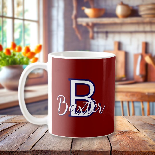 Red White & Blue Name and Monogram Personalised Coffee Mug (Red White & Blue Name and Monogram Personalized Coffee Mug
)