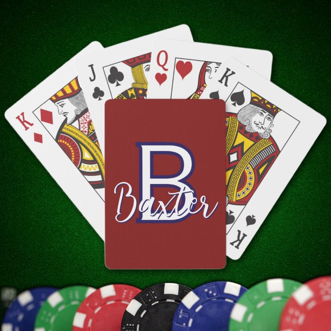 Red White & Blue Name and Monogram Personalised Playing Cards (Red White & Blue Name and Monogram Personalized Poker Cards
)
